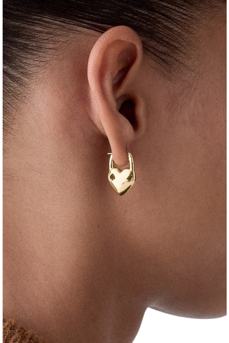 Heart Spade Huggie Hoop Earrings, Alternate, color, GOLD