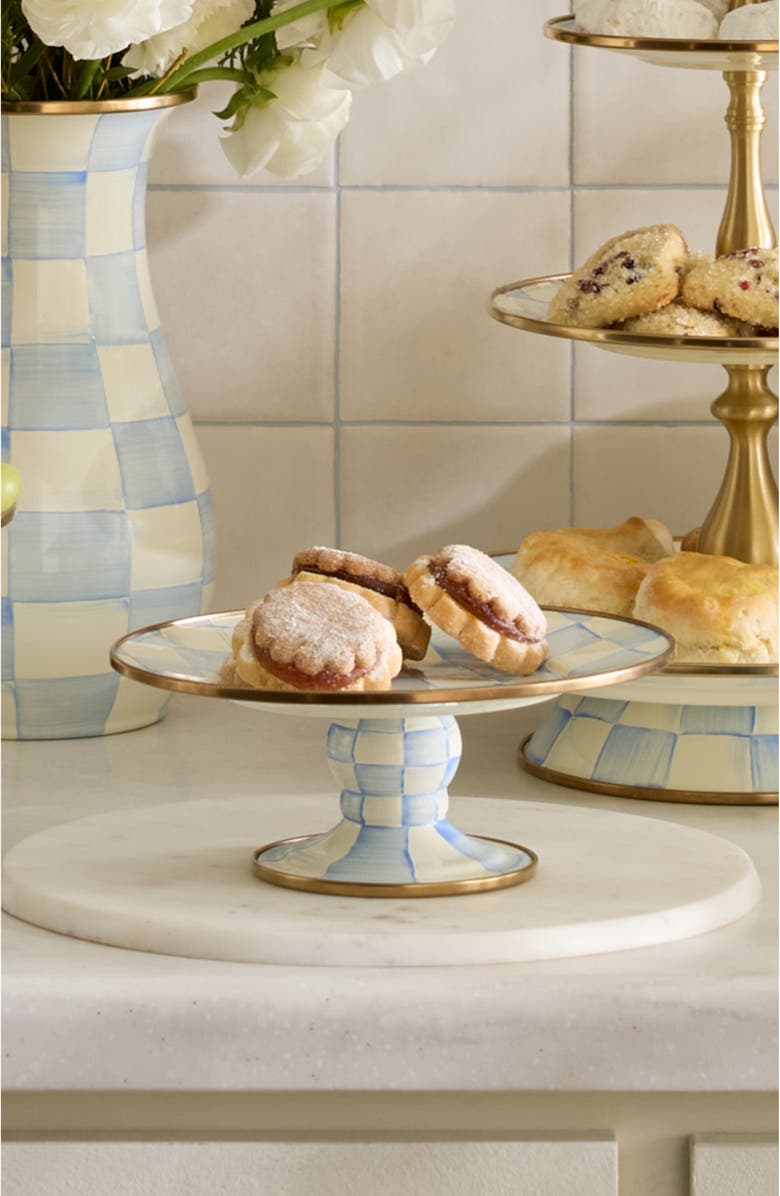 MACKENZIE CHILDS Sky Check Enameled Steel Mini Pedestal Platter, Alternate, color, Sky Check