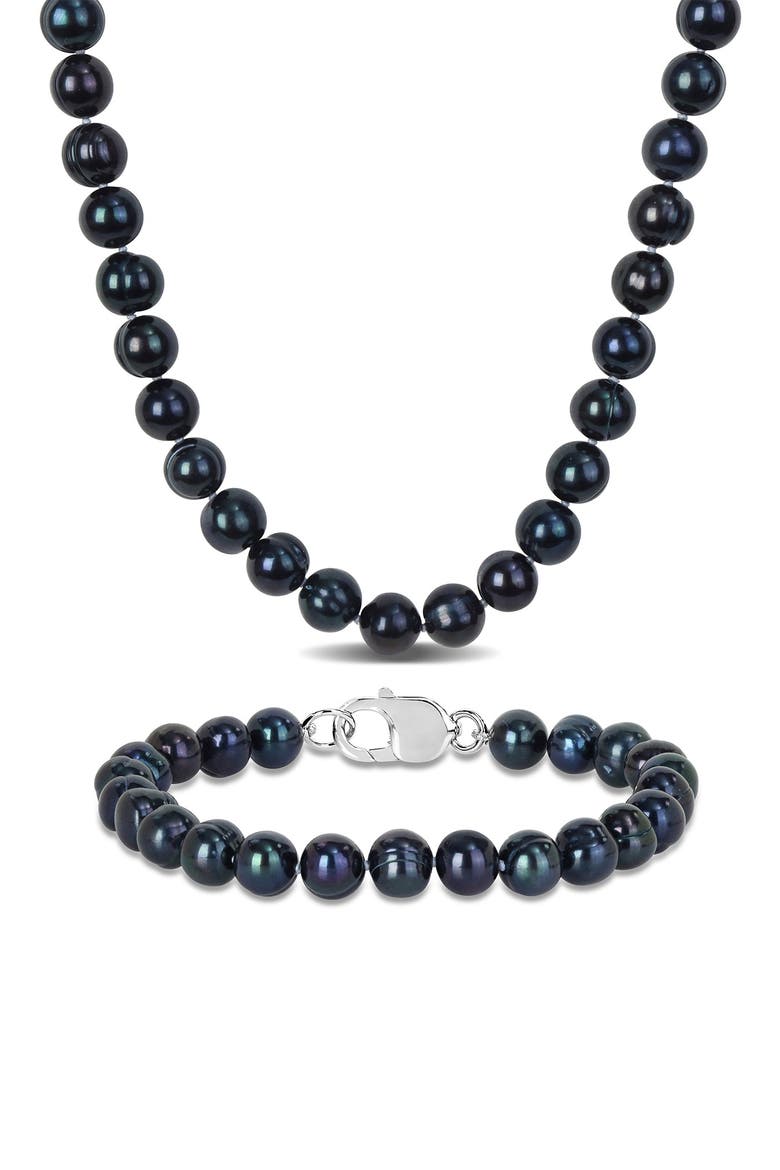 Men's Black Cultured Freshwater Pearl Necklace & Bracelet Set, Main, color, BLACK