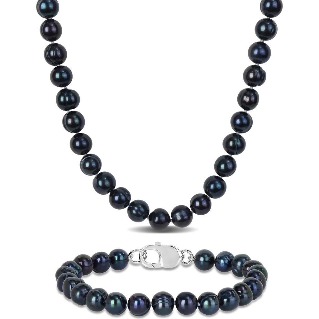 Delmar Black Cultured Freshwater Pearl Necklace & Bracelet Set In Black