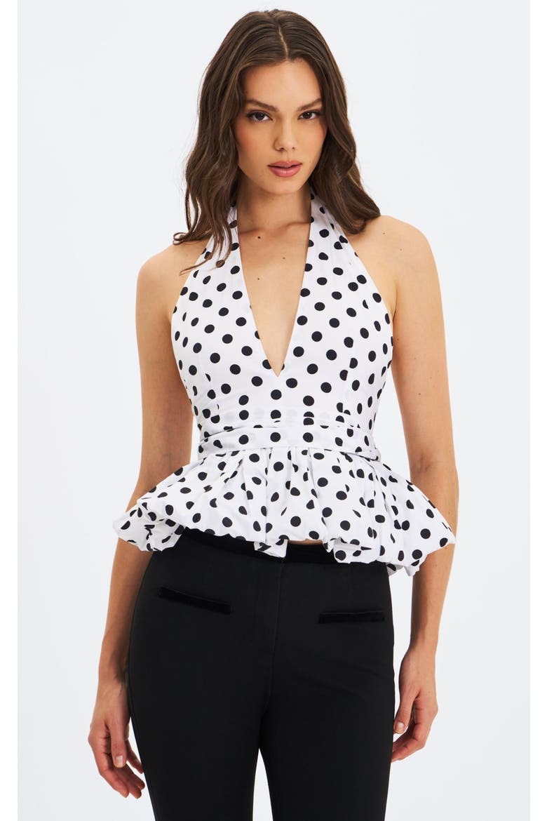 IleneIlene Halter Peplum Polka Dot Blouse Top, Main, color, White