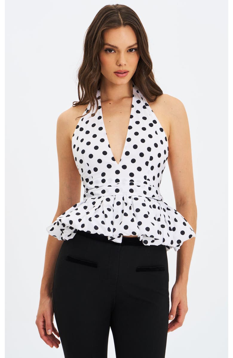 Miss Circle IleneIlene Halter Peplum Polka Dot Blouse Top, Main, color, White