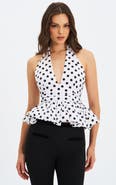 Miss Circle IleneIlene Halter Peplum Polka Dot Blouse Top