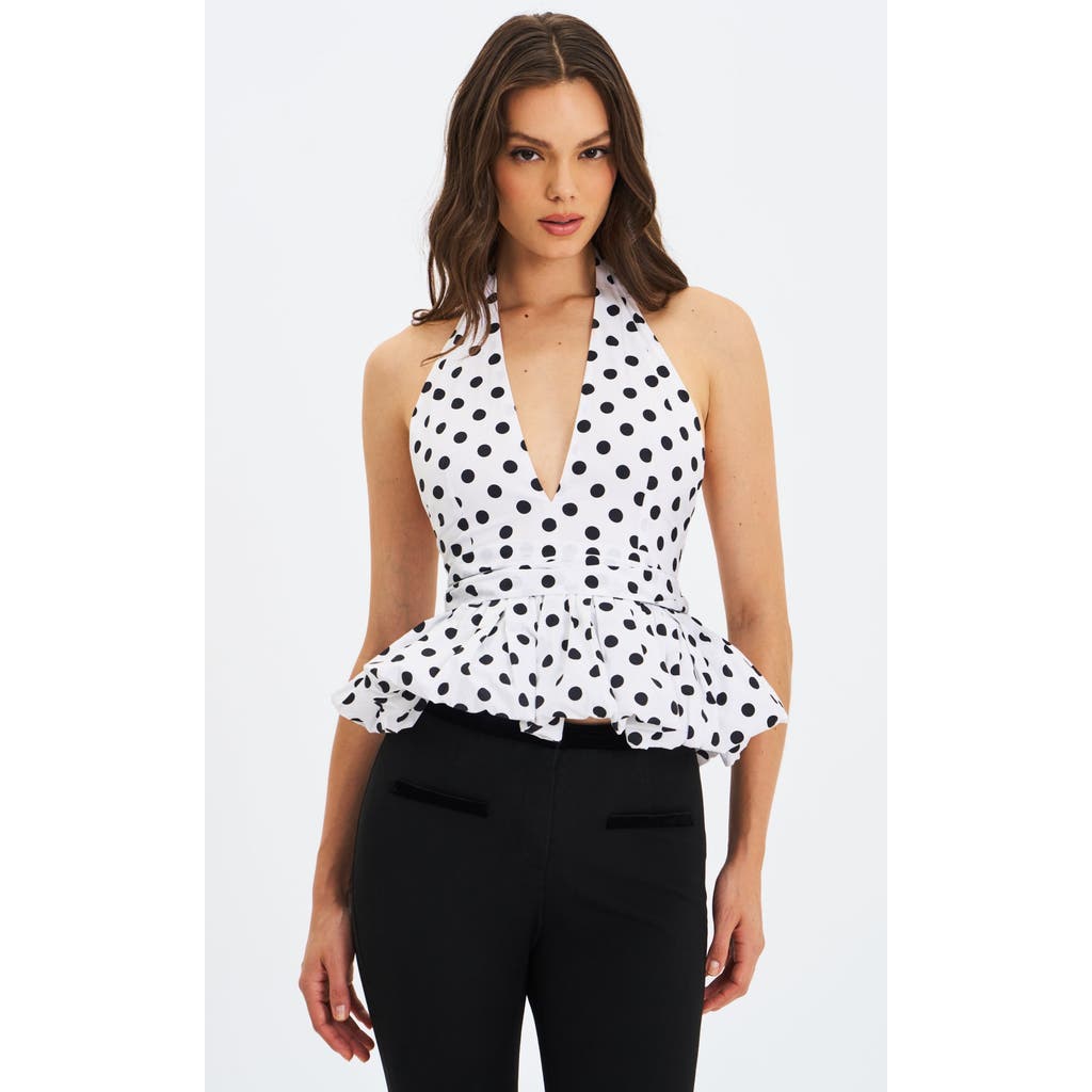 Miss Circle Ileneilene Halter Peplum Polka Dot Blouse Top In White