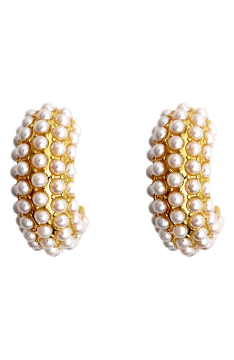 Mini Faux Pearl Hoop Earrings