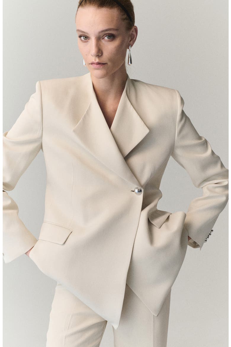 Metallic Button Linen Blend Blazer, Alternate, color, VANILLA