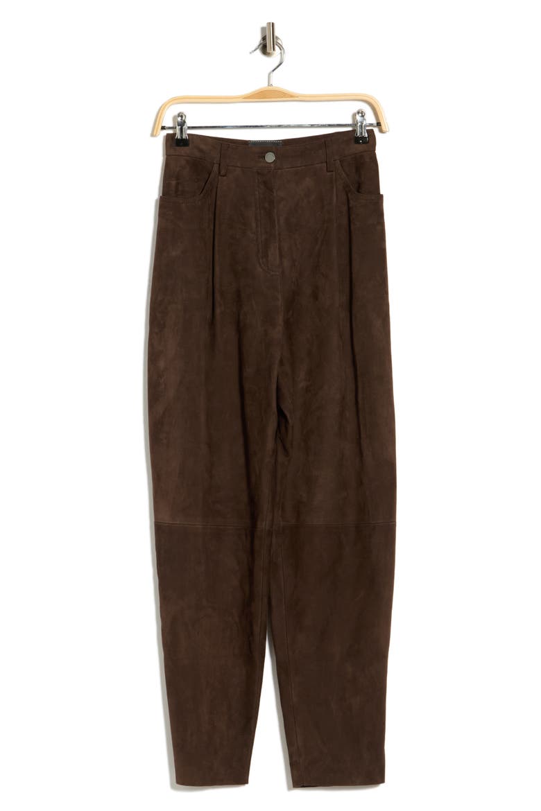 High Waist Pleated Leather Trousers, Alternate, color, EBONY