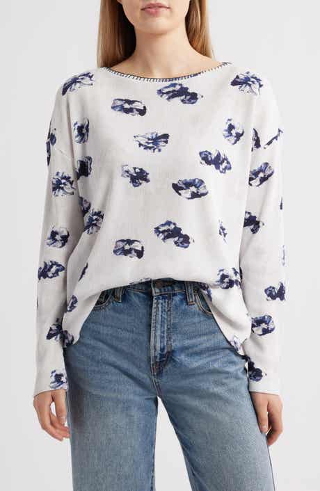 NZT by NIC+ZOE Stamped Floral Long Sleeve Waffle Knit Top