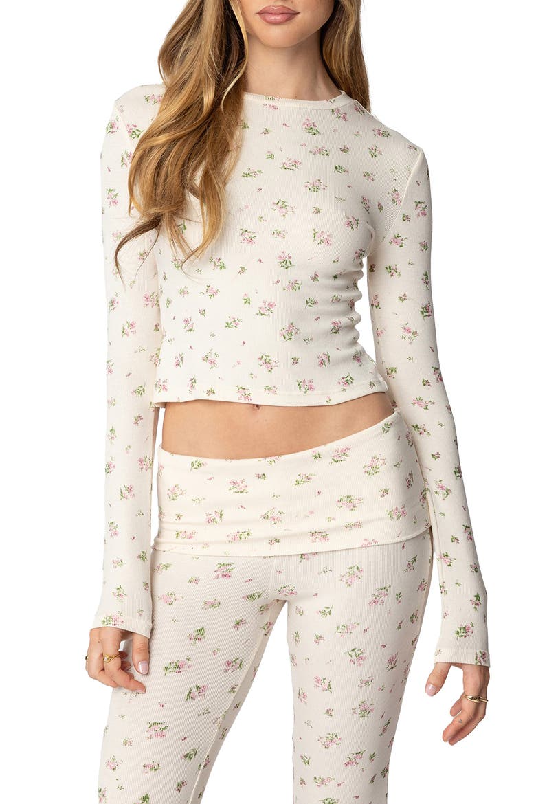 Bloom Print Long Sleeve T-Shirt, Main, color, CREAM