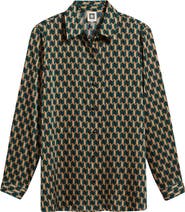 Anne Klein Zigzag Print Button-Up Tunic Shirt