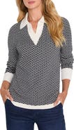 NIC+ZOE Two-Tone Jacquard Cotton Blend Sweater