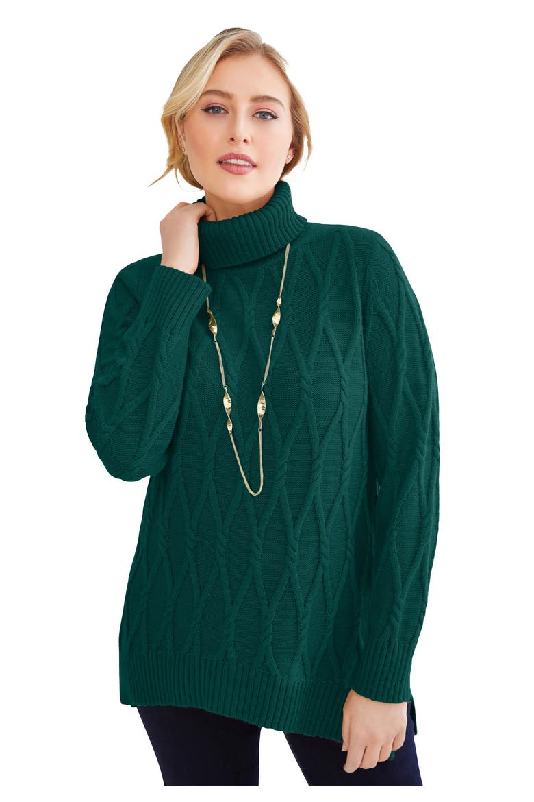 Cable Turtleneck Sweater, Main, color, EMERALD GREEN