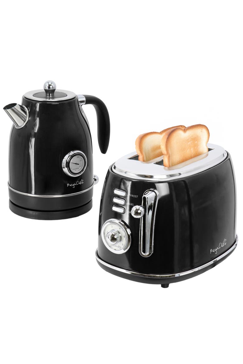 1.8 Quart Electric Tea Kettle and 2 Slice Toaster Combo in Black, Main, color, Black
