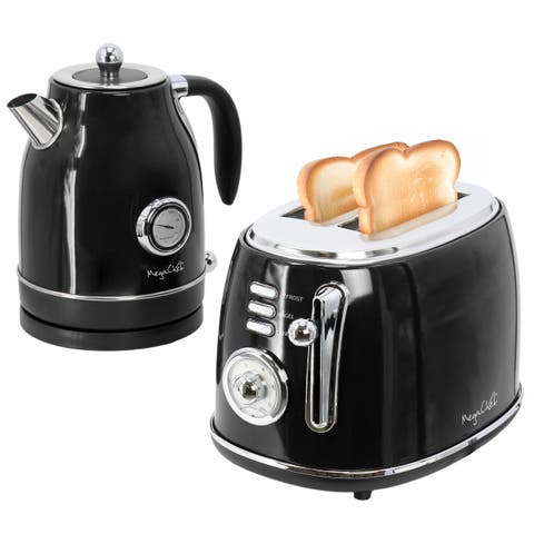 1.8 Quart Electric Tea Kettle and 2 Slice Toaster Combo in Black