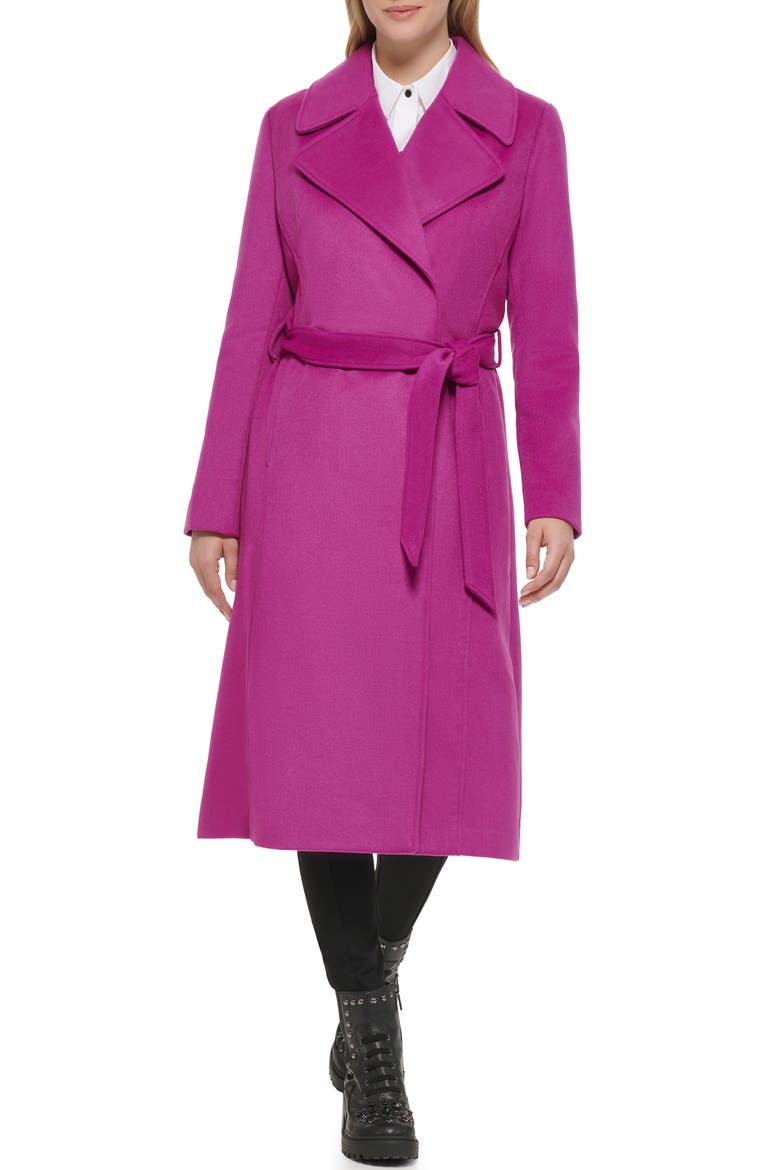 Wool Blend Wrap Coat, Main, color, BERRY
