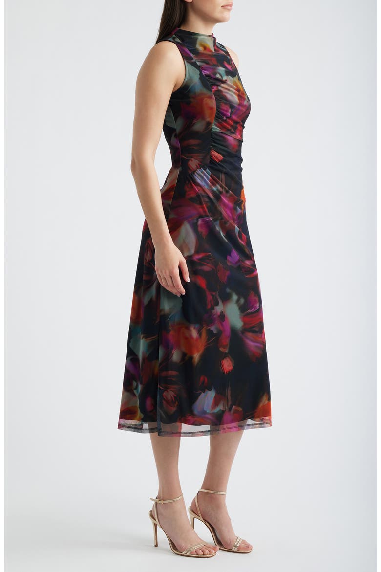 Ruched Floral Print Cocktail Dress, Alternate, color, BLACK MULTI