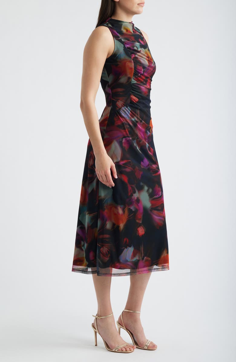 Vince Camuto Ruched Floral Print Cocktail Dress, Alternate, color, Black Multi