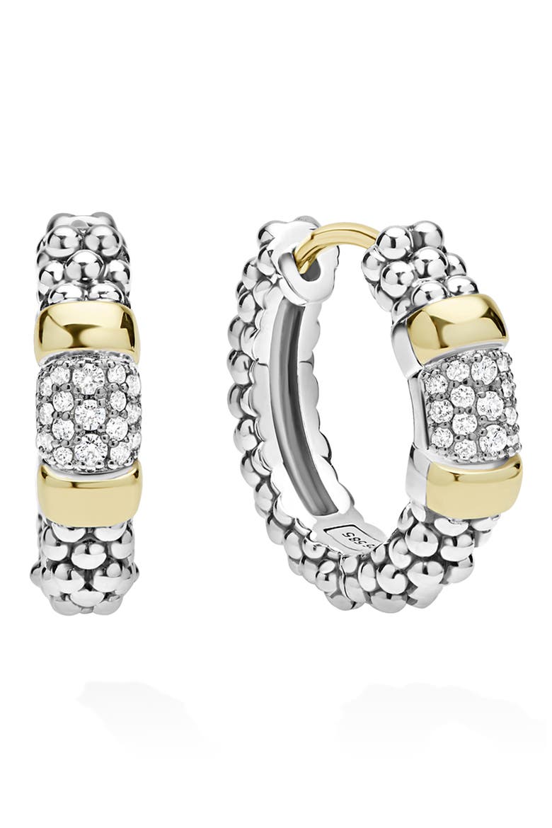 Signature Caviar 14k Gold Diamond Huggie Hoop Earrings, Main, color, TWO-TONE