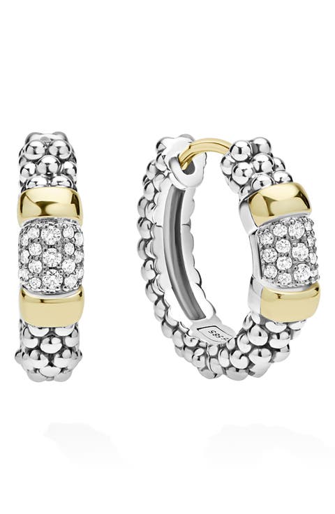 Signature Caviar 14k Gold Diamond Huggie Hoop Earrings