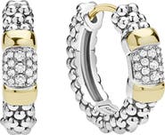 LAGOS Signature Caviar 14k Gold Diamond Huggie Hoop Earrings
