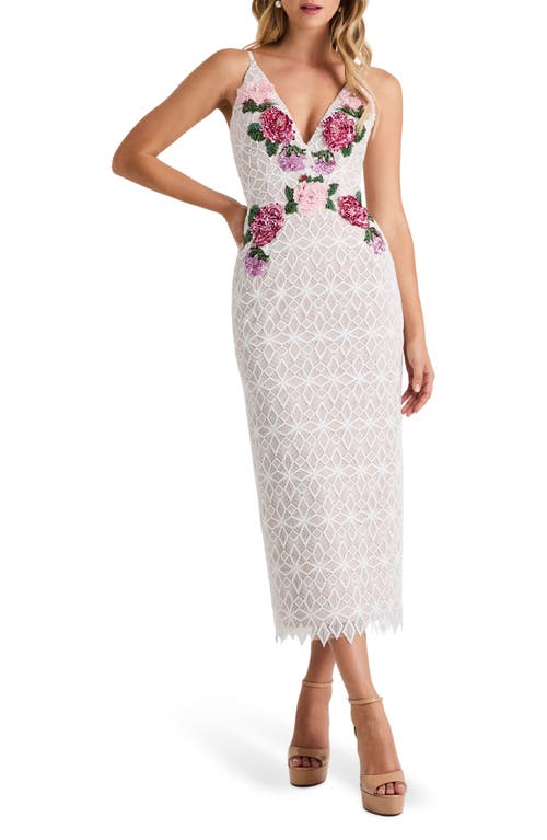 Helsi Domenique Floral Sequin Embroidered Midi Dress In White