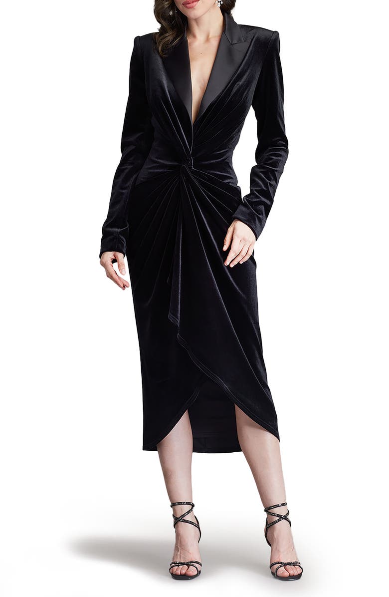 Tadashi Shoji Atike Long Sleeve Velvet Cocktail Tuxedo Dress, Main, color, 