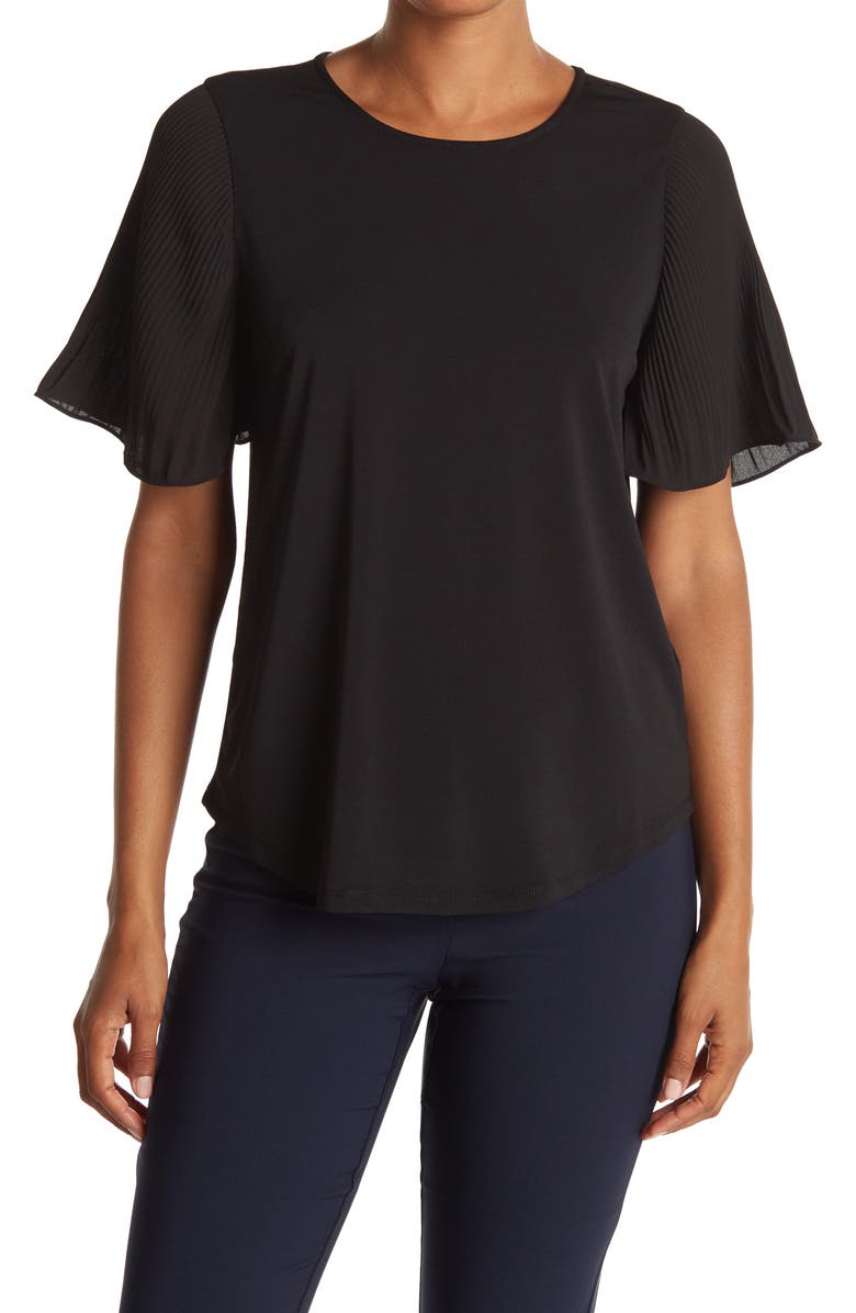Adrianna Papell Pleated Woven Short Sleeve Top, Main, color, 