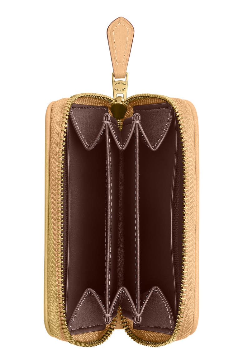 Small Essential Signature Jacquard & Leather Zip Around Card Holder, Alternate, color, KHAKI LIGHT PEACH
