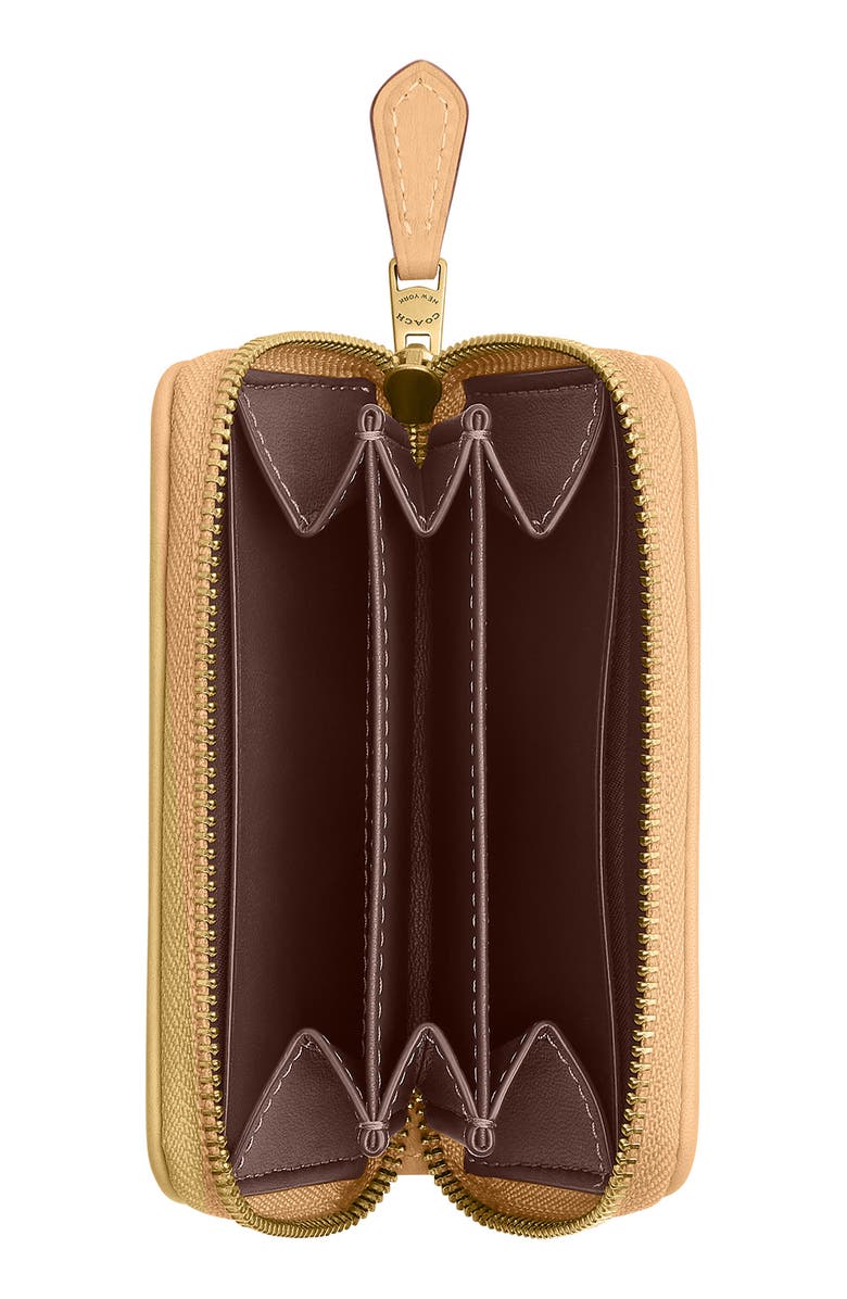 COACH Small Essential Signature Jacquard & Leather Zip Around Card Holder, Alternate, color, Khaki Light Peach