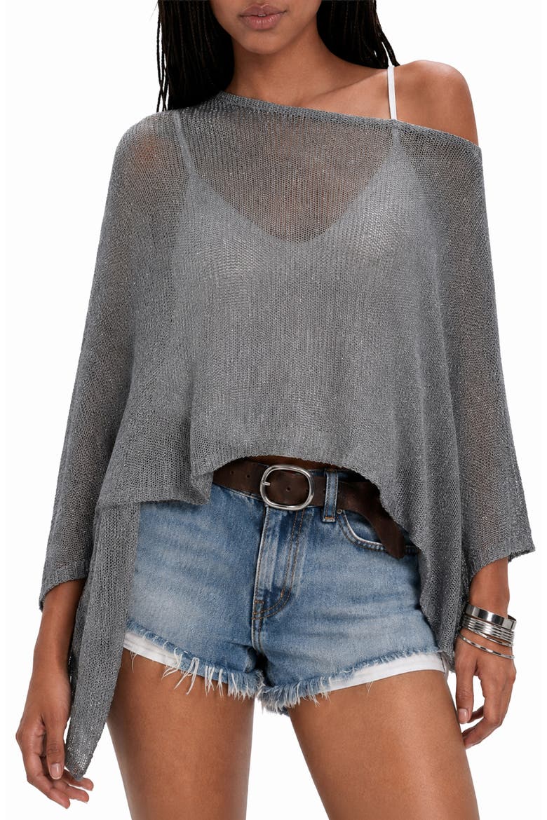 Open Stitch Cape Sweater, Main, color, COOL GREY