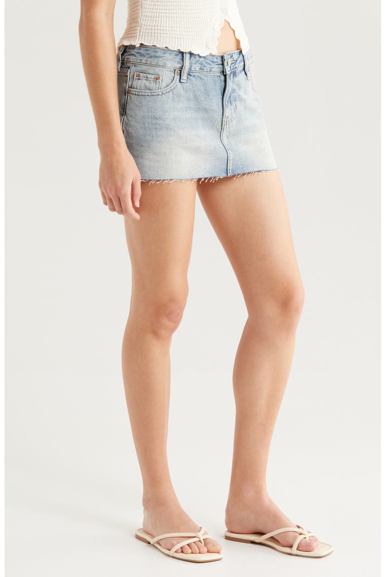 Evalina Raw Hem Denim Miniskirt, Alternate, color, MED WASH