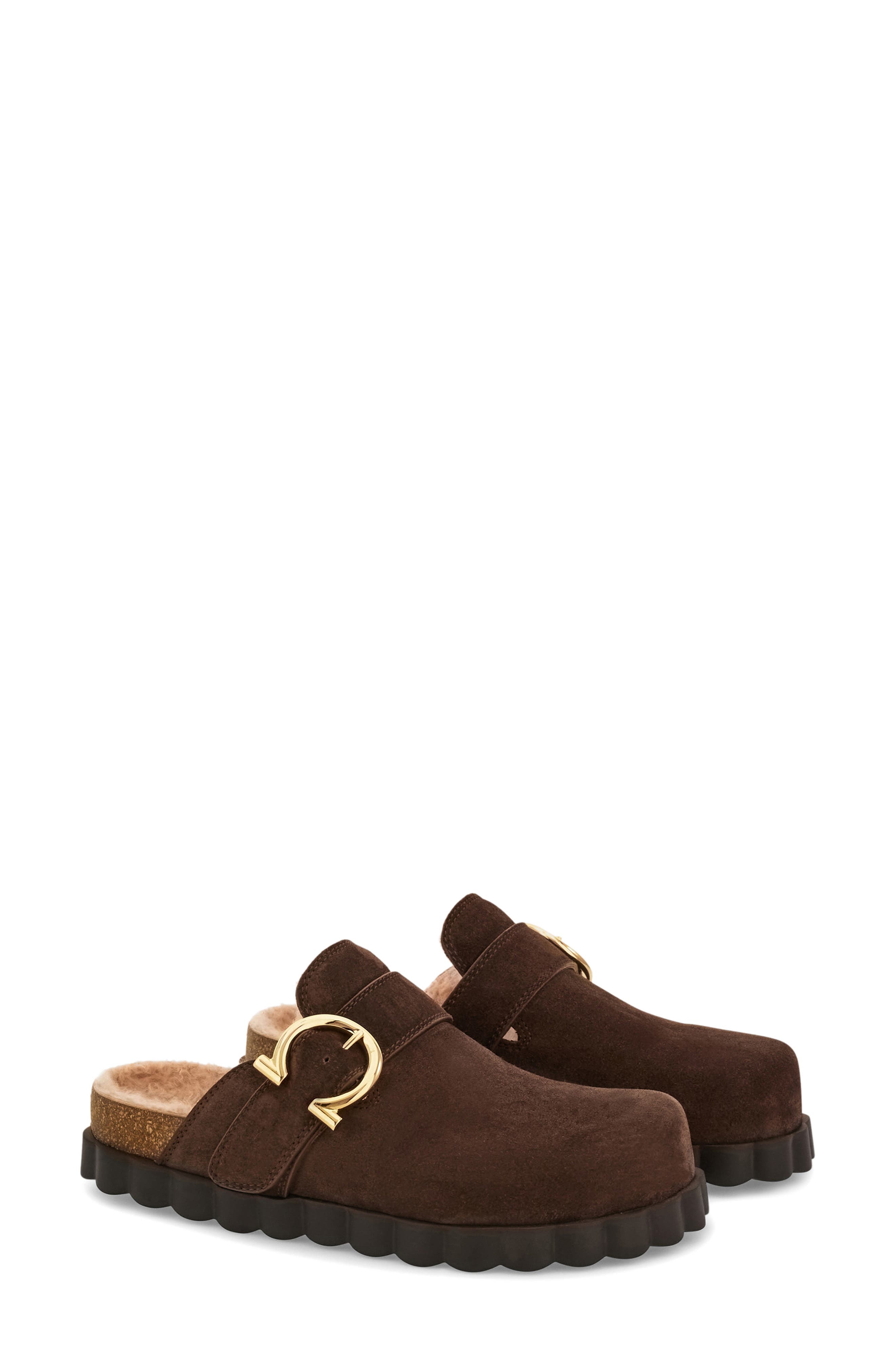 FERRAGAMO Zaida Genuine Shearling Lined Clog, Main, color, Testa Di Moro