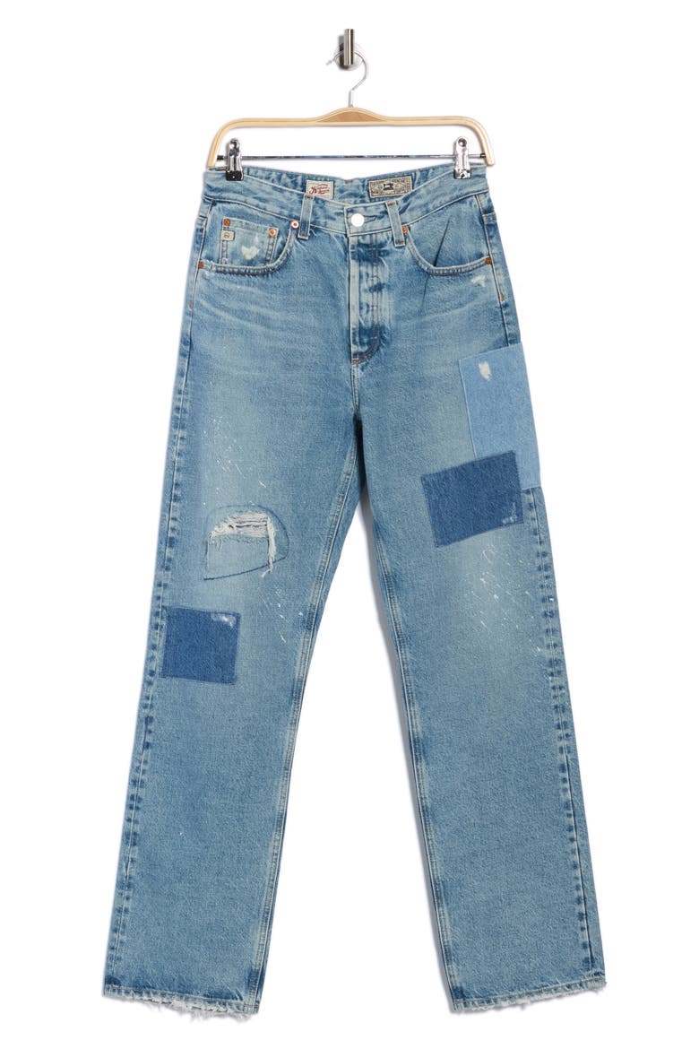 Clove Patched High Waist Relaxed Straight Leg Jeans, Alternate, color, 18 YEARS PHENOMENAL PATCHED