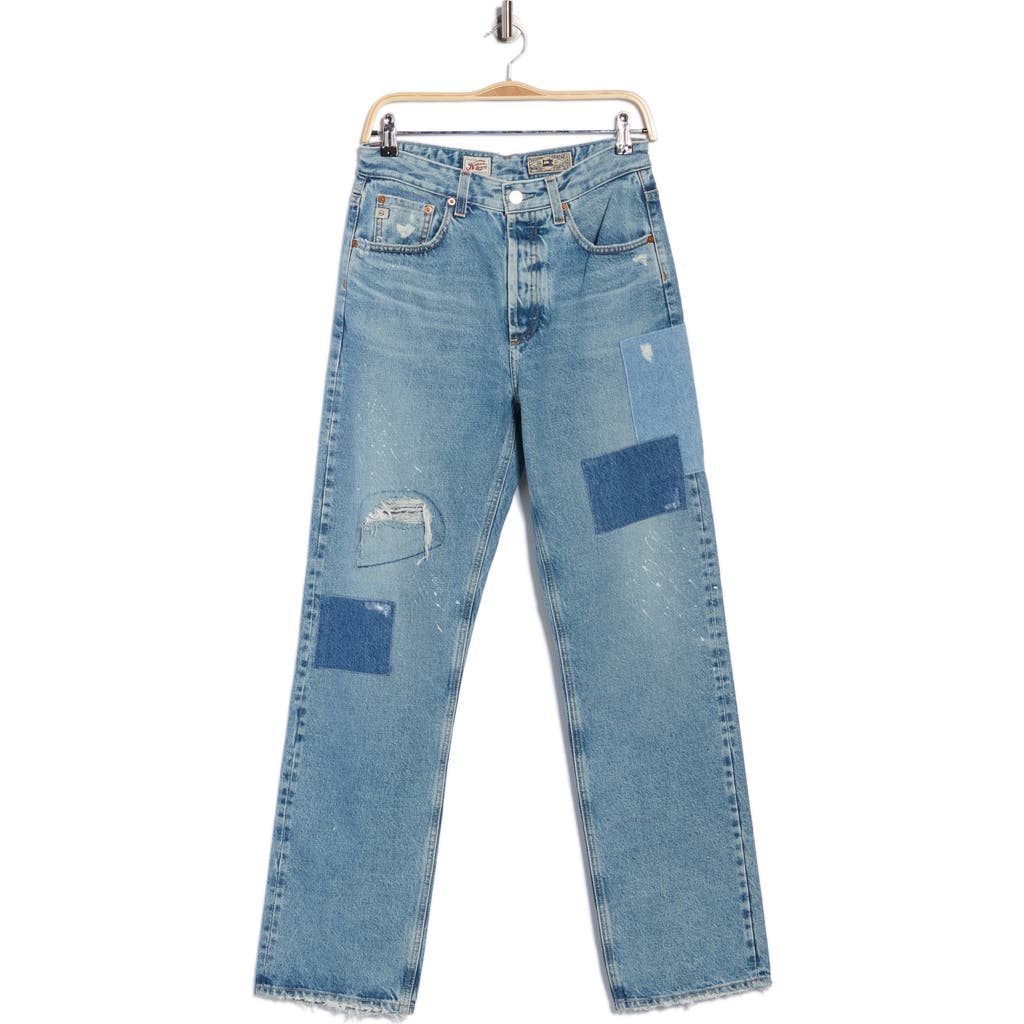 Ag Clove Patched High Waist Relaxed Straight Leg Jeans In Blue