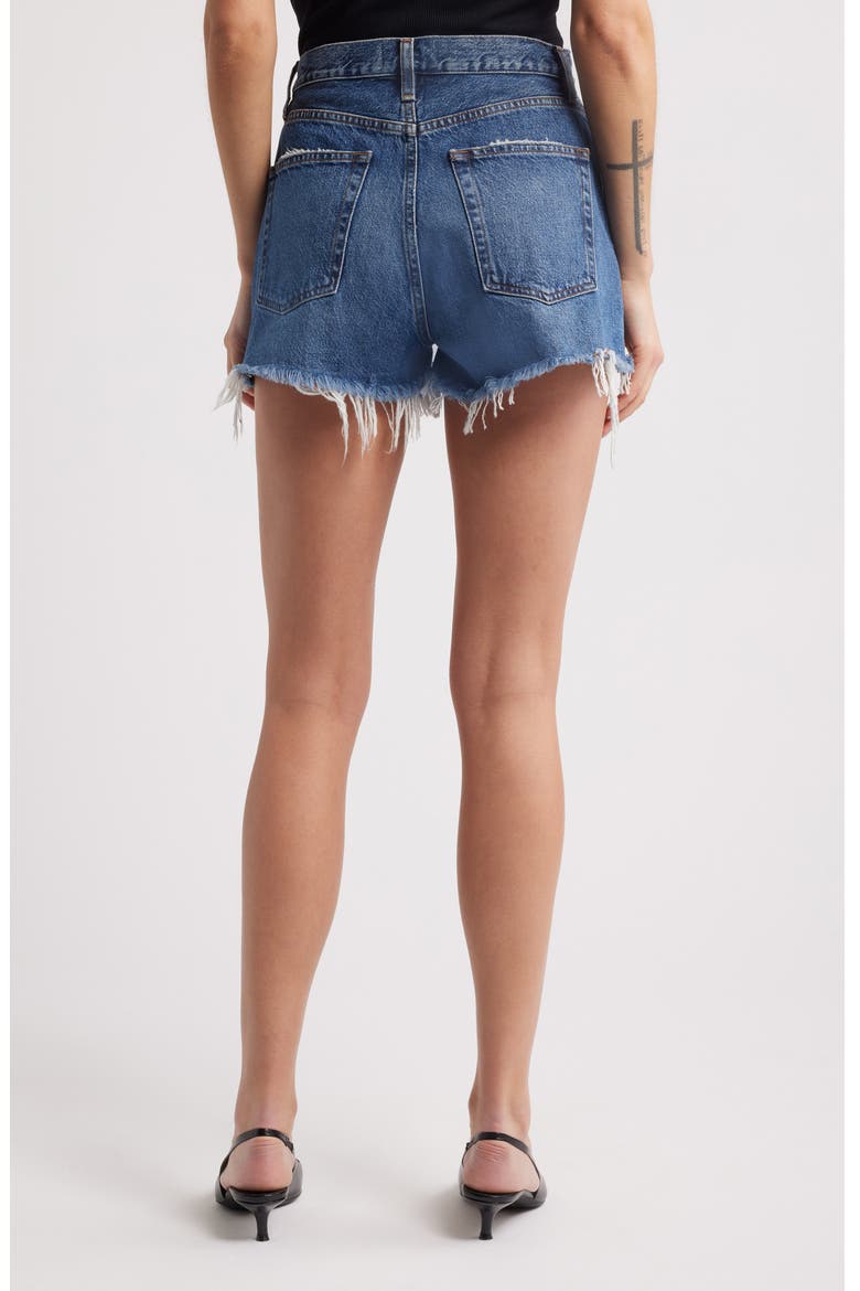 The Dare Frayed High Waist Denim Shorts, Alternate, color, HABIT