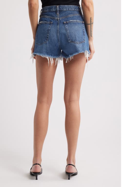 Frame The Dare Frayed High Waist Denim Shorts In Blue