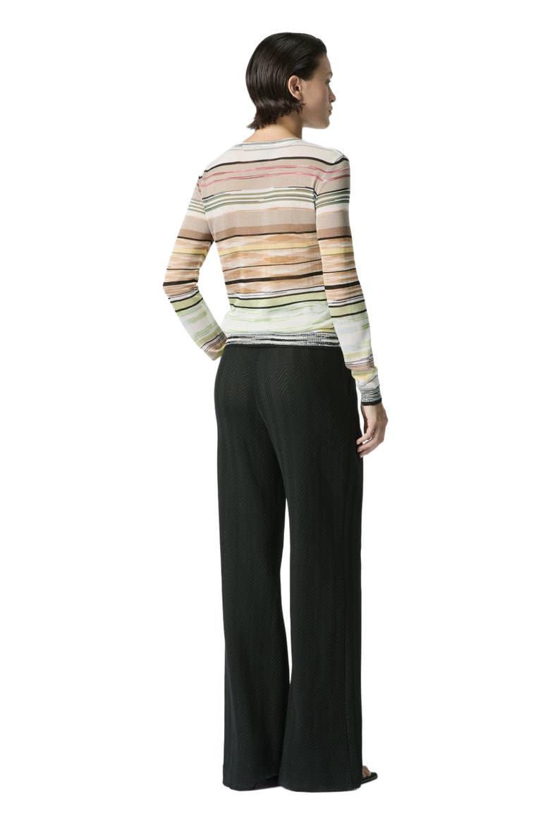 Crew-neck Knit Top In Striped Space-dye Viscose, Alternate, color, Green& Brown