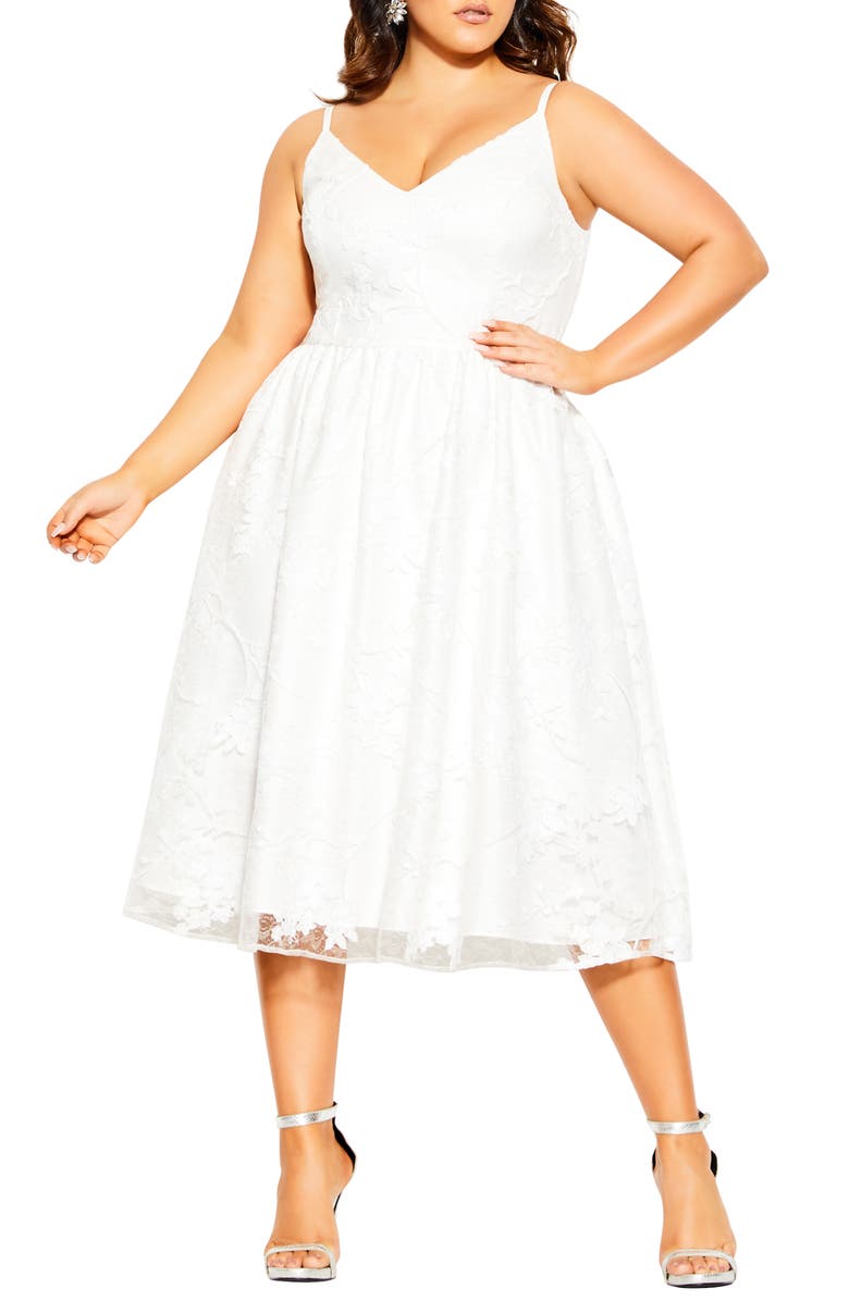 City Chic Sequin Flower Fit & Flare Dress, Main, color, 