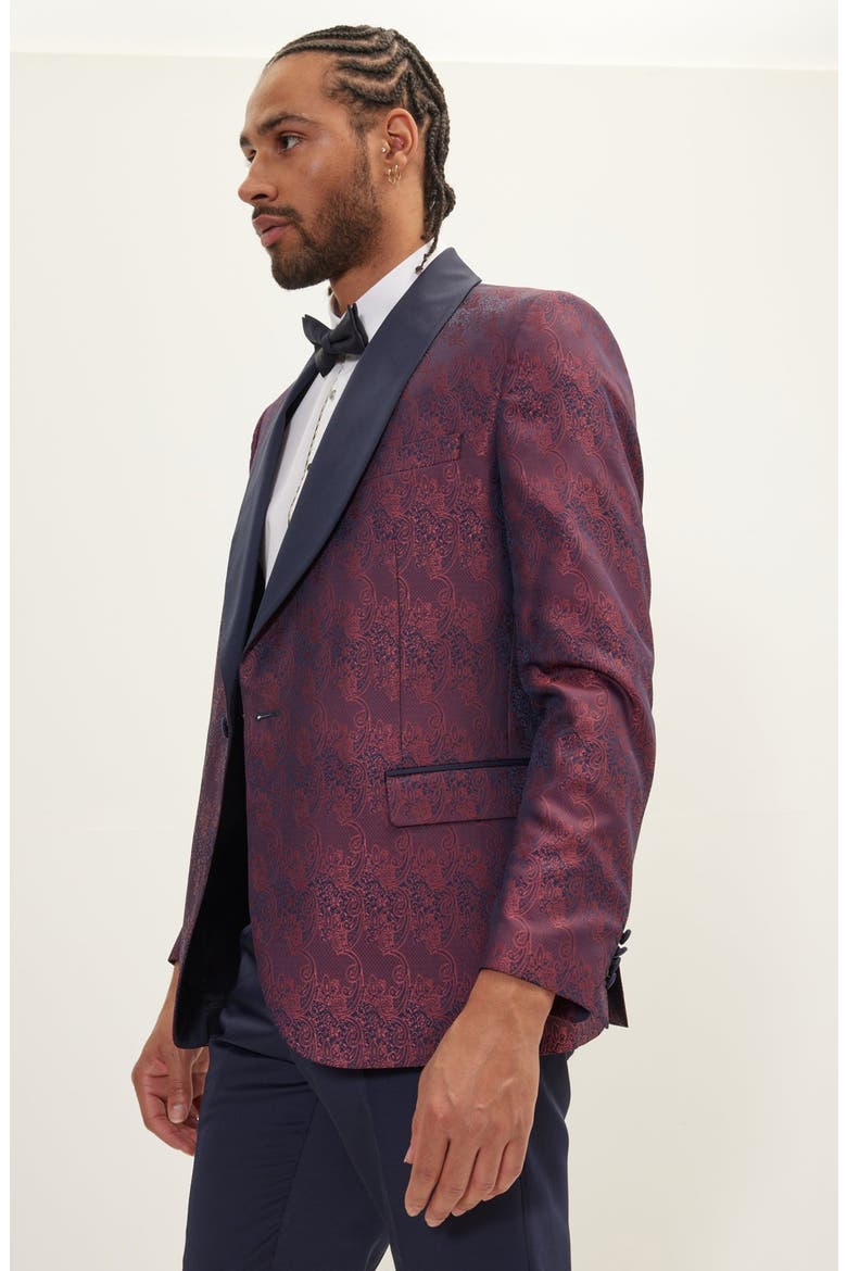 Metallic Paisley Tuxedo Jacket, Alternate, color, BURGUNDY