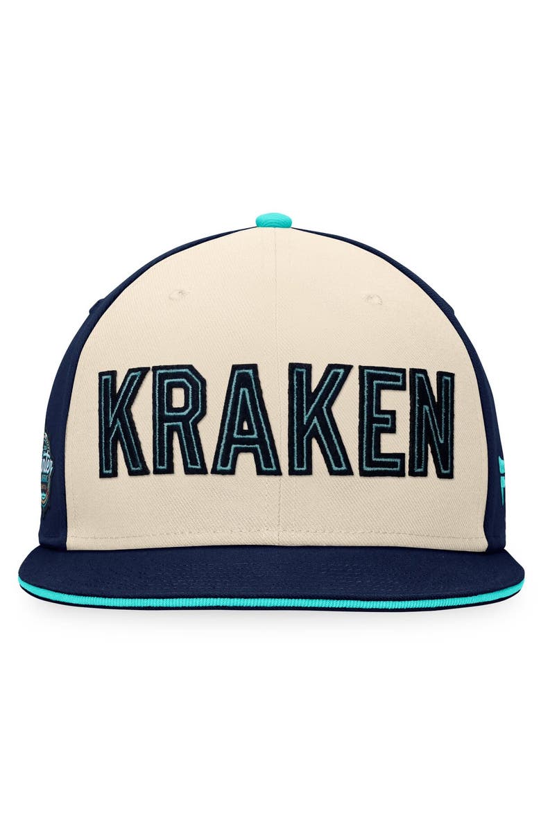 FANATICS Men's Fanatics Branded Cream/Deep Sea Blue Seattle Kraken 2024 NHL Winter Classic Snapback Hat, Alternate, color,