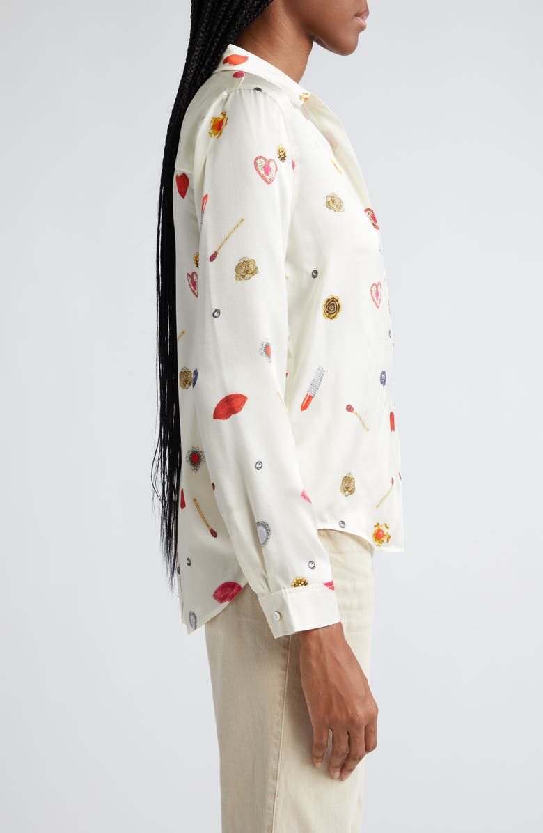 L'AGENCE Tyler Long Sleeve Silk Button-Up Shirt, Alternate, color, Champagne Multi Heart Jewel