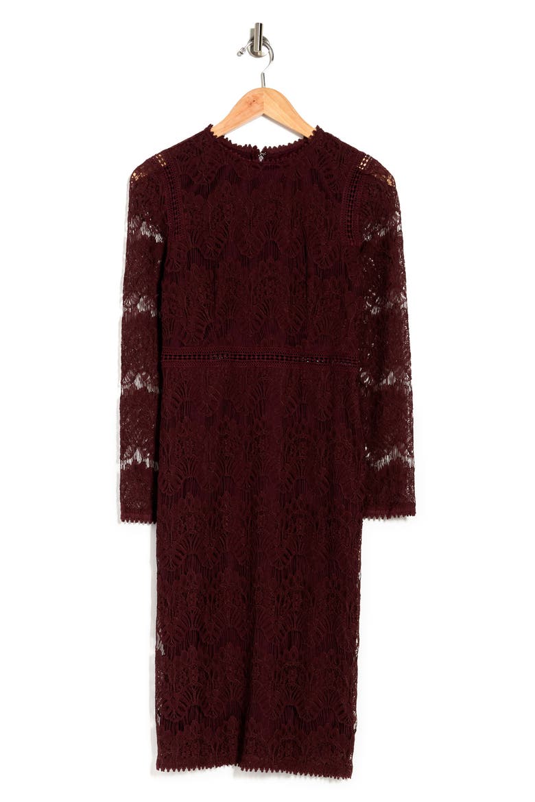Lace Long Sleeve Midi Dress, Alternate, color, RAISIN