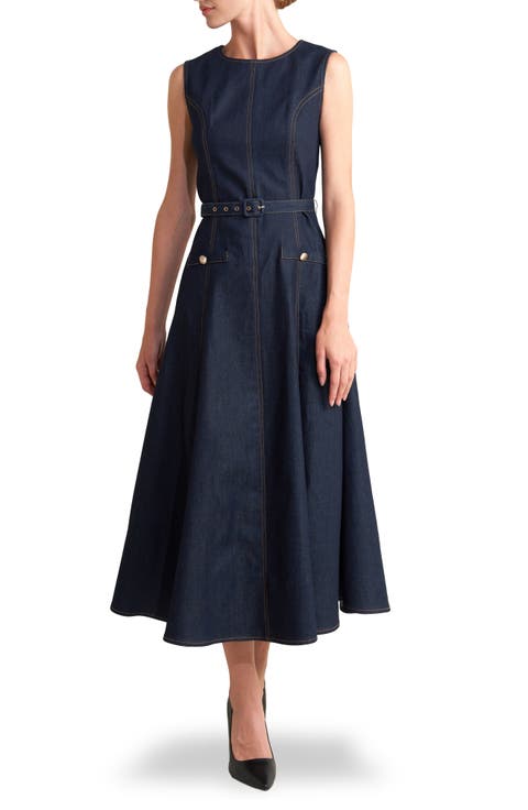A-Line Denim Midi Dress