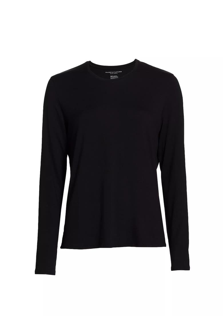 Soft Touch Semi Relaxed Long Sleeve Crewneck T-Shirt, Main, color, NOIR