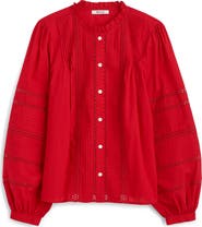 Madewell High Neck Lace Detail Pintuck Cotton Top