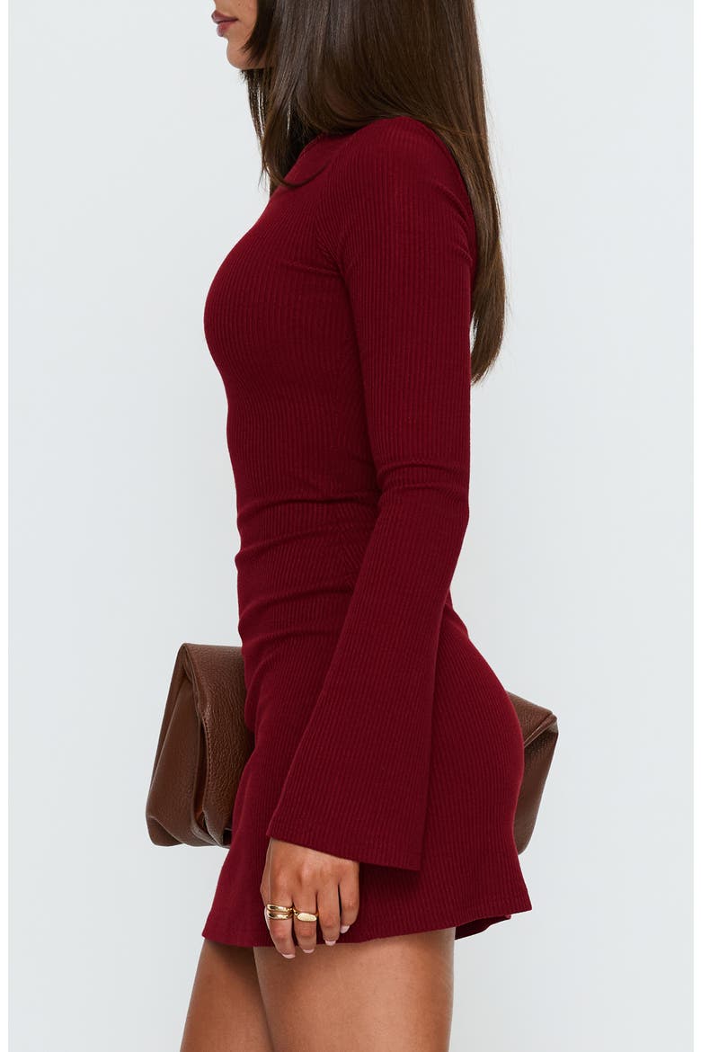 Bryanna Long Sleeve Rib Knit Minidress, Alternate, color, DEEP MERLOT