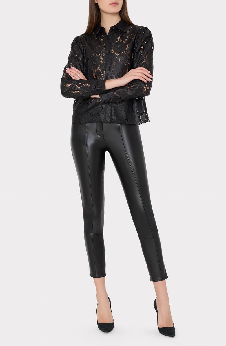 Milly Arlo Textured Lace Button-Up Shirt, Alternate, color, Black