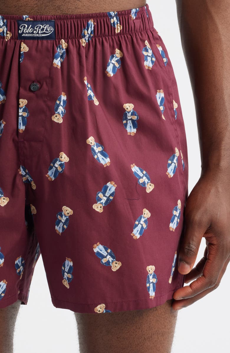 Polo Ralph Lauren Polo Bear Cotton Boxers, Alternate, color, Classic Wine Morning Robe Bear