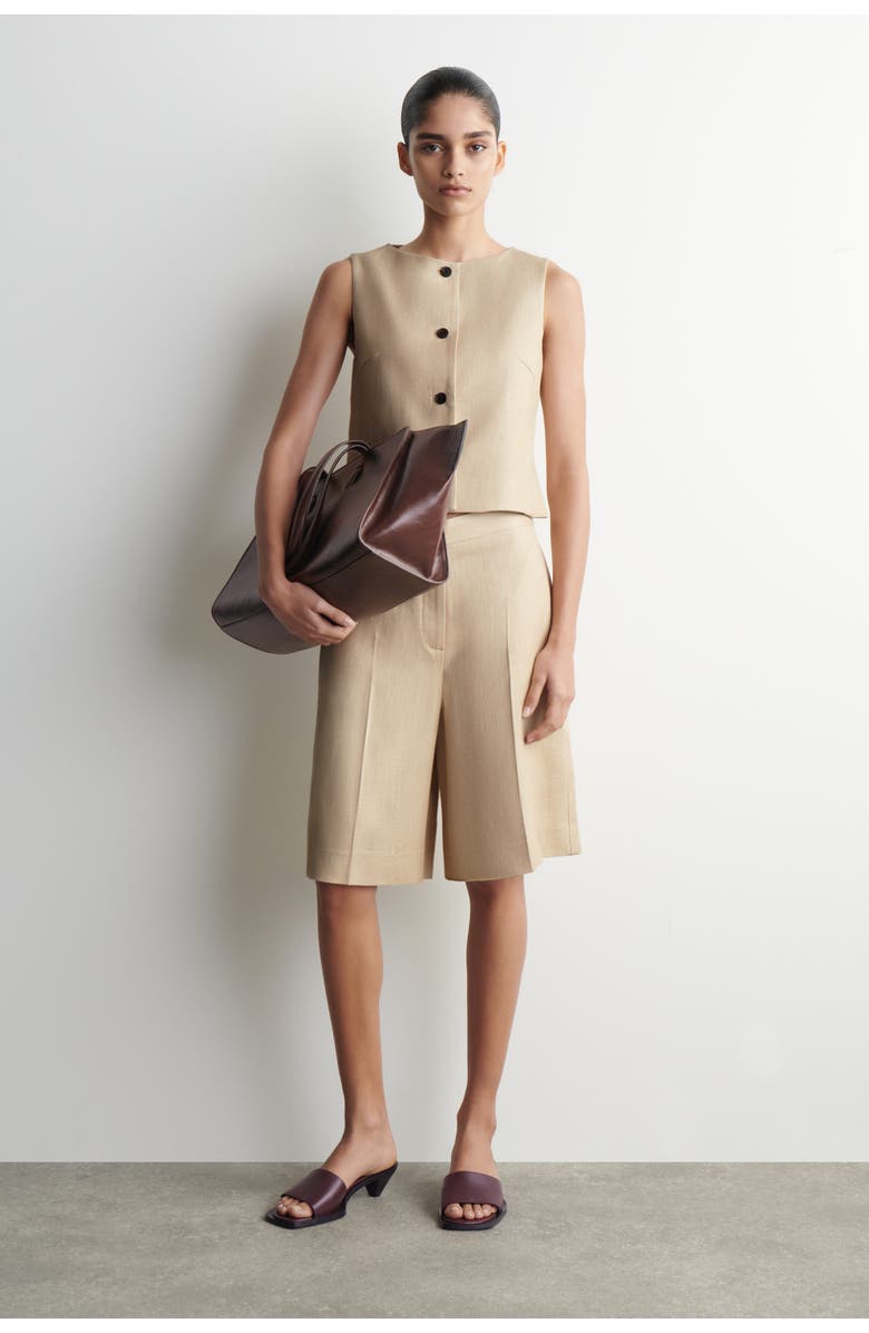COS Longline Tailored Shorts, Main, color, Beige
