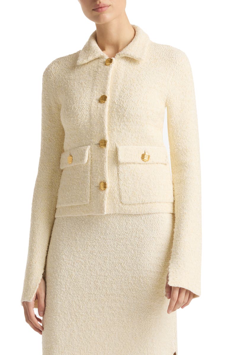 ST. JOHN Zigzag Stitch Tweed Knit Jacket, Main, color, 